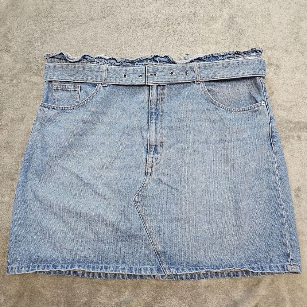 H&M Denim Skirt Womens 18 Plus Belted Ruffled Waist Light Wash Divided